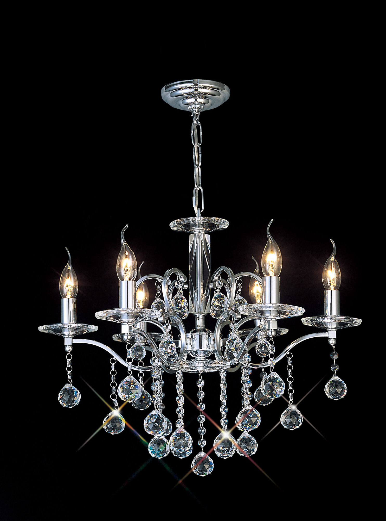 IL30126  Zinta Crystal Pendant 6 Light Polished Chrome